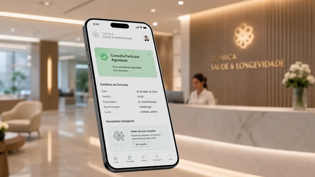 Recepção de clínica particular confirmando uma consulta pelo WhatsApp